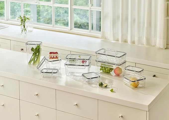 Airtight Food Storage Containers with Lids Gift Set (5pack)- BPA-Free | Clear | Microwave, Freezer and Dishwasher Safe | Leak-Proof | Kitchen Fridge Organizer Fruit Boxes | Fresher Food