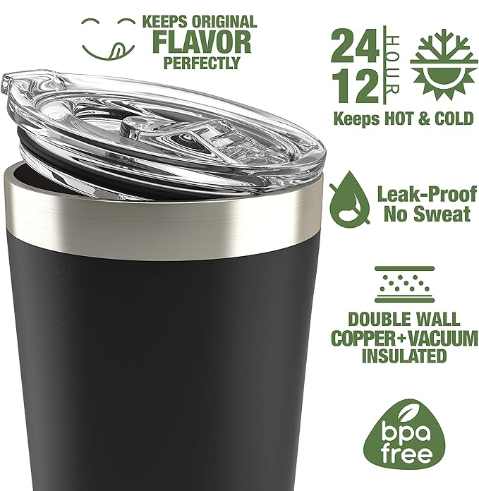 Updated, Personalized Tumblers, Stainless Steel 30 oz Tumbler w/Lid |13 Designs| Personalized Cups Double Walled Insulated Coffee Cup for Travel, Fitness | Hot & Cold Drink Use - Black