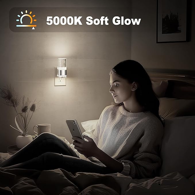 JandCase Night Light, Night Lights Plug into Wall,LED Nightlight with Adjustable Brightness, 5000K,Automatic Night Light Plug in with Auto Light Sensor for Bathroom Hallway Room Decor