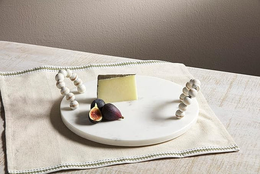 Mud Pie White Beaded Marble Board, 12" Dia