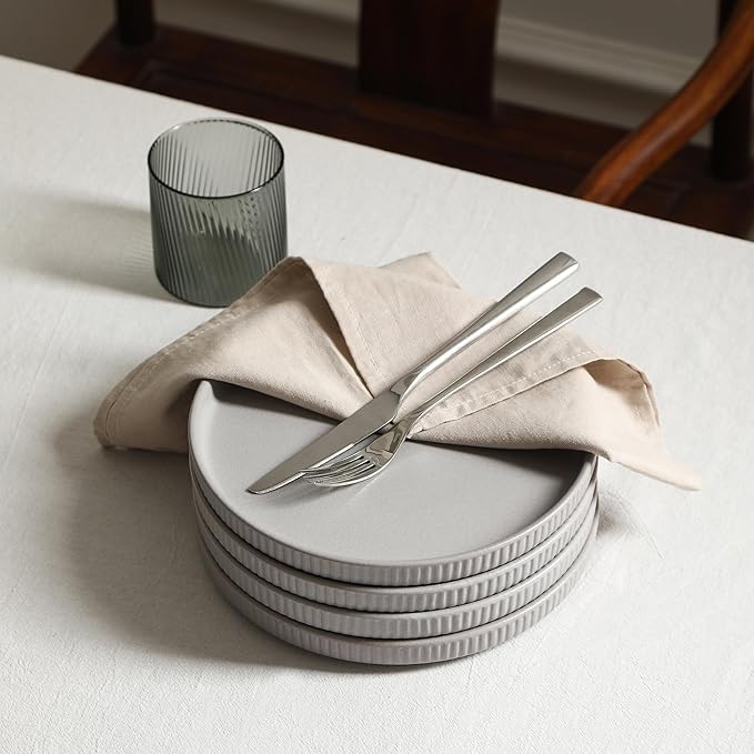 Stone Lain Haven Modern Stoneware 4 Piece Dinner Plates Sets, Dish Set for 4, Reactive Glaze Grey
