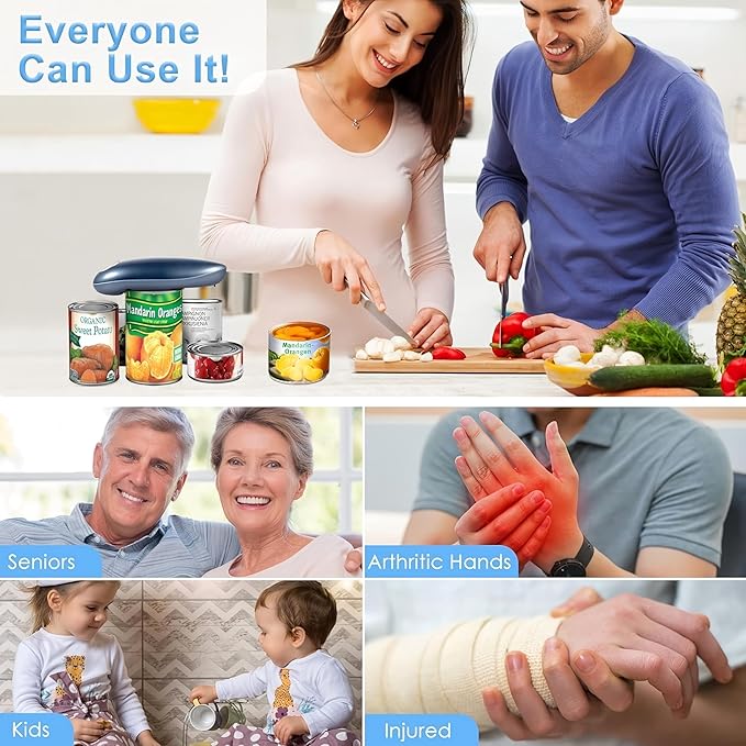 Electric Can Opener, No Sharp Edge Kitchen Can Opener, Food-Grade Safe, Arthritis-Friendly Design, Best Kitchen Gadget for Arthritis and Seniors