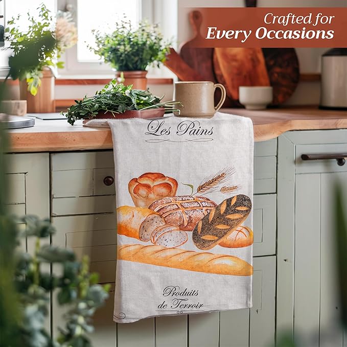 Maison d' Hermine Kitchen Towels Set of 3 100% Cotton 27.50" x 20" Reusable Cloth Tea Dish Towels Absorbent with Hanging Loop for Kitchen, Home, Dining, Cocktail Parties Spring/Summer (Terroir)