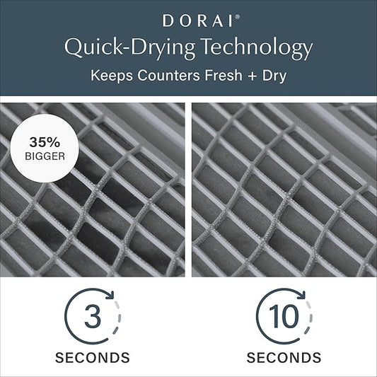 Dorai Home Dish Pad - Diatomaceous Earth Stone Drying Mat for Kitchen Counter - Quick Drying -Stone Dish Drying Mat for Kitchen - (24.6" x 16.5")