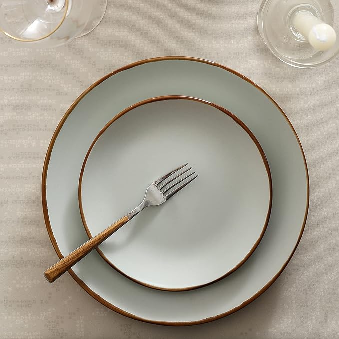 Stone Lain, Stoneware, Service for 4, Light Green, Plates and Bowls Sets, Dinnerware Set with 4 Dinner - & 4 Salad Plates, 4 Pasta - & 4 Round Bowls, Dishwasher & Microwave Safe, 16-Piece