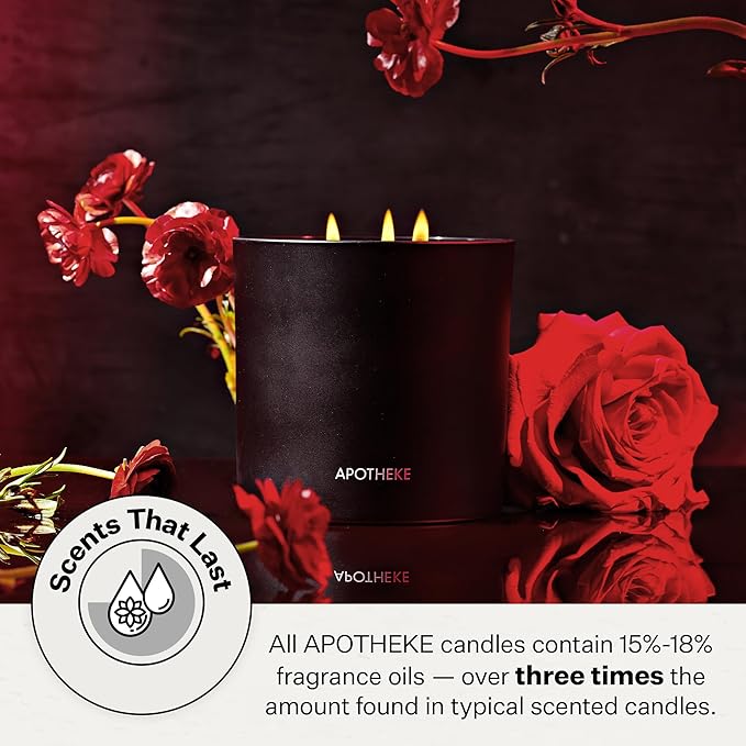 Apotheke Signature Scented Candles for Home, Charcoal Rouge - 10.5 oz - Soy Wax, Non Toxic, Large Jar Black - Luxury Candle Gifts for Women & Men - Birch Wood, Elemi, Damask Rose, and Smoke