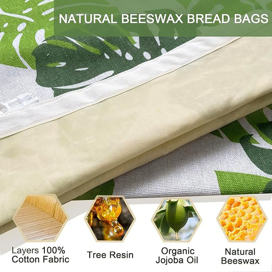 2 Pack Reusable Bread Bags for Homemade Bread - XL Cotton Beeswax Bags, Beeswax Sourdough Bag, Keep Your Loaf Fresh for Days - Easy to Clean Cotton Storage Bag
