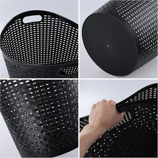 6-Pack Plastic Storage Basket, Laundry Hamper Storage Basket, Black