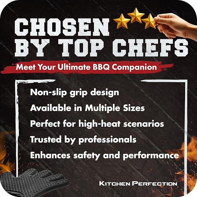 KITCHEN PERFECTION Silicone Smoker Oven Gloves -Extreme Heat Resistant BBQ Gloves -Handle Hot Food Right on Your Smoker Grill Fryer Pit|Waterproof Oven Mitts Grill Gloves |Superior Value Set+3 Bonuses