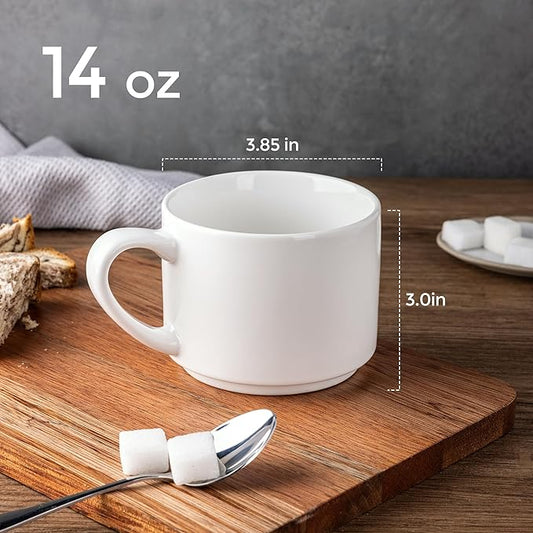 GBHOME 14 OZ Coffee Mugs Set of 6, Stackable Ceramic Mugs for Men, Women, Modern Coffee Mugs With Stable Base for Latte,Tea,Cappuccino. Dishwasher & Microwave Safe, White
