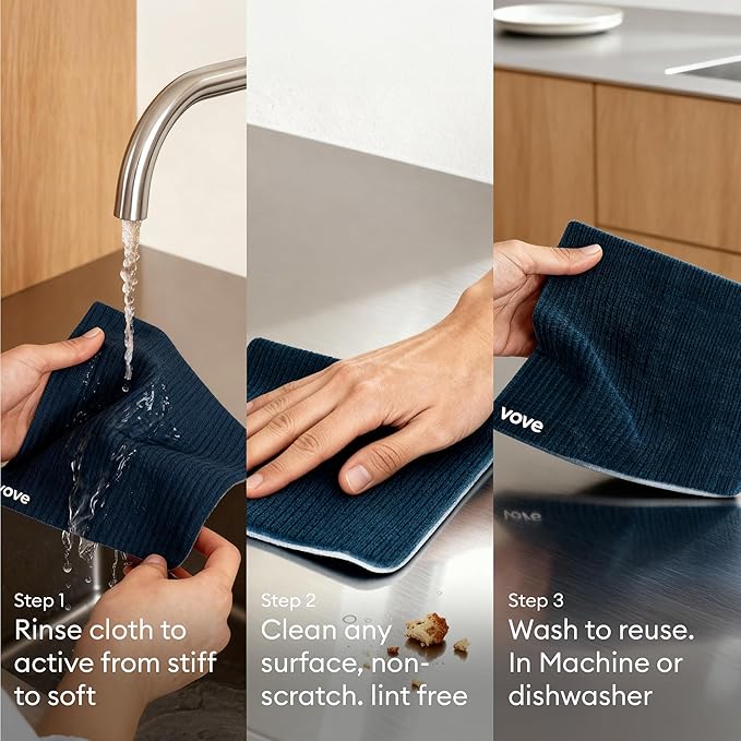 Vove Swedish Dishcloths 5-Pack, Modern Abstract - FSC Certified Cellulose & Cotton, Oeko-TEX Standard 100, Reusable Washable Kitchen Cleaning Cloths, Eco Friendly Floral Design