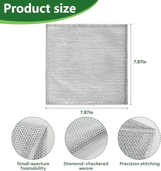 12PCS Double-Layer Wire Dishcloth, Non-Scratch Wire Dishwashing Rags, Multipurpose Wire Cleaning Cloths for Home/Kitchen(7.87''x7.87'')