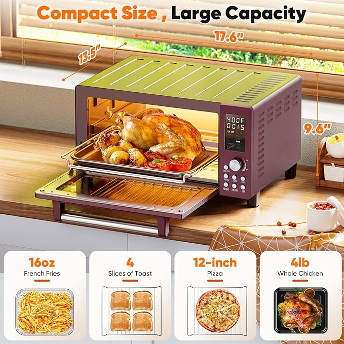 Nuwave Bravo Pro Convection Air Fryer Toaster Oven Combo, 2025 New and Improved, 10-in-1, 50°-450°F Temp Controls, Quick & Even Crisp Technology, 21Qt Capacity, Cinnamon, PFAS Free