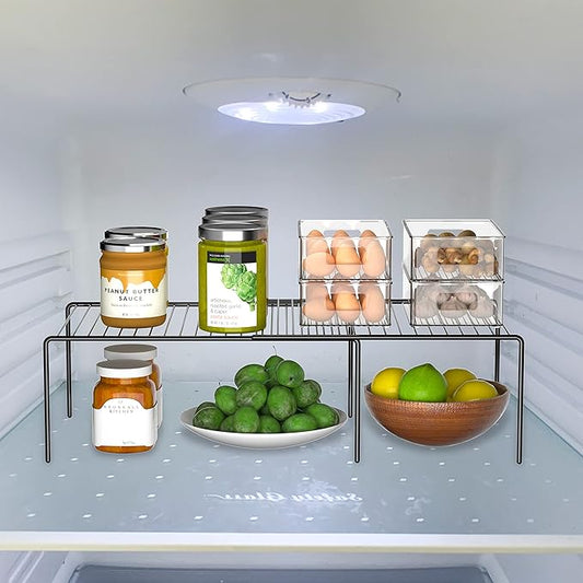 Redrubbit Expandable Metal Rustproof Kitchen Counter Shelf Rack, Space Saver for Kitchen, Fridge, Bathroom, Black, Set of 6