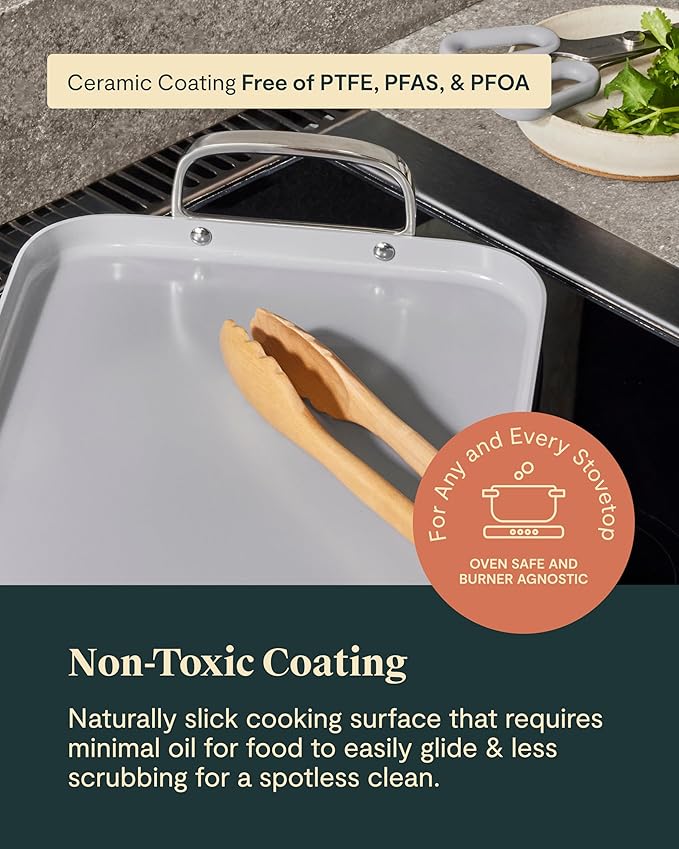 Caraway Double Burner Griddle - 19x12” Griddle Pan - Non-Stick Ceramic Coated - Non Toxic, PTFE & PFOA Free - Oven Safe & Compatible with All Stovetops - White