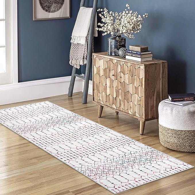 Lahome Moroccan Long Kitchen Rugs Runners - 2x8 Rug Runners for Hallways Low-Profile Non Slip Rubber Backed Carpet, Geometric Print Distressed Floor Mat for Entryway Laundry Room Foyer