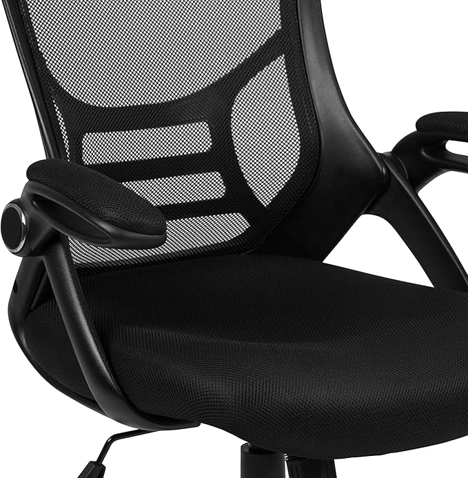 Flash Furniture Porter High Back Black Mesh Ergonomic Swivel Office Chair with Black Frame and Flip-up Arms