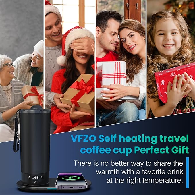 Temperature Control Heated Travel Mug Smart Self Heating Coffee Mug 20 Oz App Controlled LED Display coffee serving sets mug kept at a constant temperature for 4-10 hours (Burgundy, 20 oz)