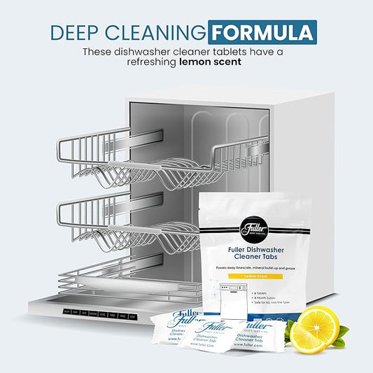 Fuller Dishwasher Cleaner Tabs – Lemon Scent – Eliminates Limescale, Grease & Odors – Septic Safe, Compatible with All Dishwasher Types – (Pack of 2)