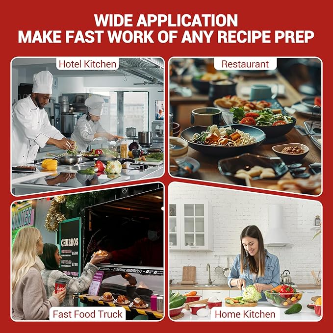 Commercial Food Processor 550W with 2 Feeding Holes, Stainless Steel Electric Vegetable Processor Detachable 5 Blades 3mm/4mm/7mm Shred and 2mm/4mm Slice
