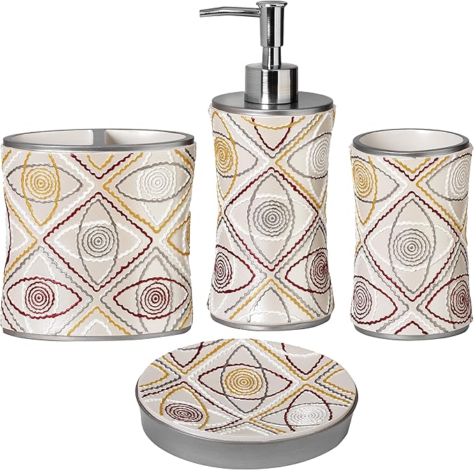 Zahari Home 4pc Sedona Stylish Bathroom Accessories Set Shower Soap Dispenser, Tumbler, Tooth Brush Holder and Toothpaste Holder, Soap Dish Classic Contemporary Decor Unique Design Modern Bath Set