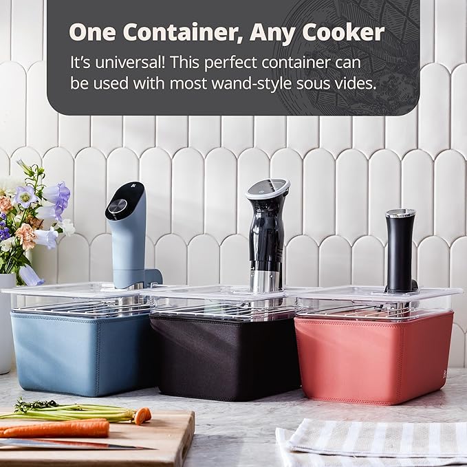 Greater Goods Sous Vide Container 12 Qt with Stainless Steel Rack, Insulation Sleeve, and Lid, (Onyx Black)