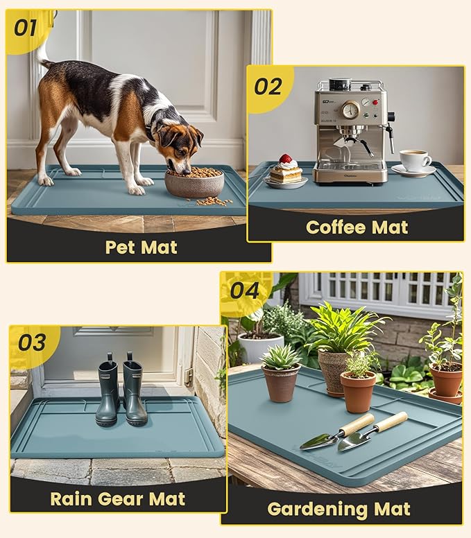 Under Sink Mats for Kitchen Waterproof, 34" X 22" Or Smaller Cut to Fit Under Sink Drip Tray for Kitchen Bathroom Cabinets, Silicone Sink Liner Hold Up to 3.3 Gallons Liquid - Teal