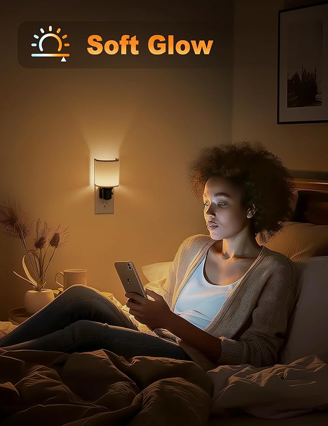 JandCase Night Lights Plug into Wall, LED Night Light Dimmable, Nightlight with Auto On Off Light Sensor, Warm White 3000K Night Lights, 0-100LM Brightness for Hallway Bathroom Bedroom Kitchen
