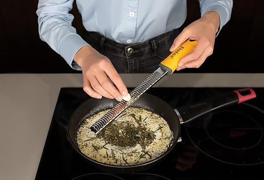 Deiss PRO Citrus Zester & Cheese Grater β Parmesan Cheese Lemon, Ginger, Garlic, Nutmeg, Chocolate, Vegetables, Fruits - Razor-Sharp Stainless Steel Blade, Wide, Dishwasher Safe