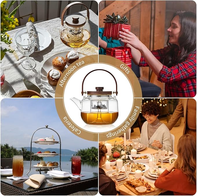 Glass Teapot with Infuser 1100ml/37.2 fl oz, Heat Borosilicate Glass Tea Pot with Infuser for Loose Leaf Tea, Stovetop Safe