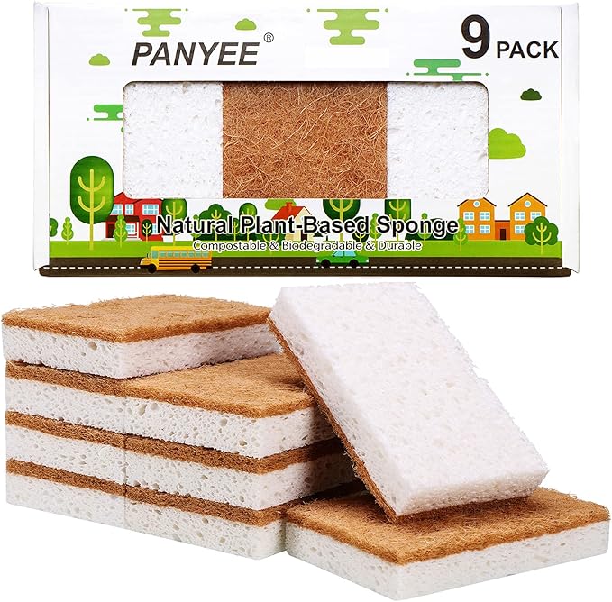 Natural Sponges Kitchen 9Pack,Eco Friendly Non-Scratch Scrub Sponge,Biodegradable Sisal Scrubber with Compostable Dish Sponges for Kitchen Cleaning…