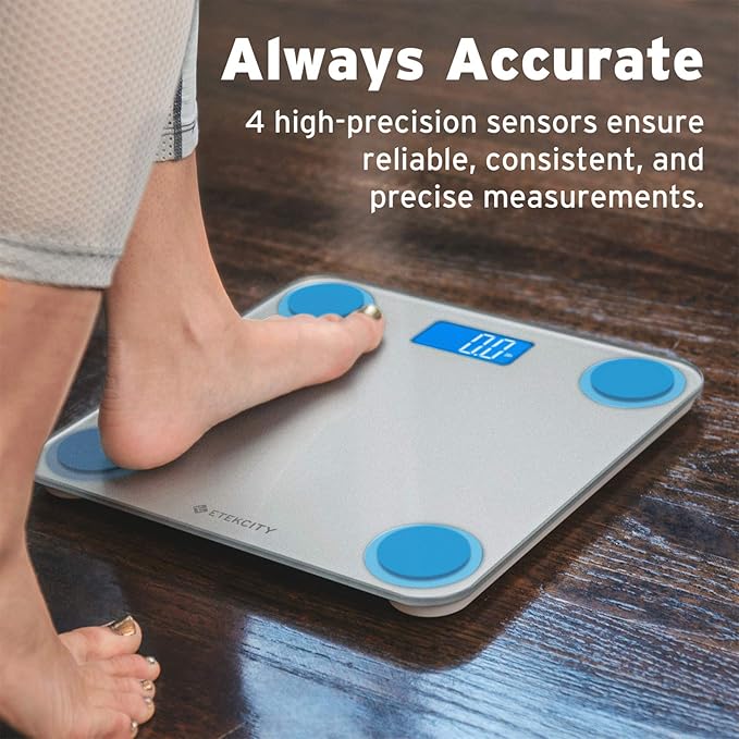 Etekcity Scale for Body Weight, Digital Bathroom Weighing Machine for People, Large and Easy-to-Read Backlight Display, Accurate with High Precision Measurements, Durable Tempered Glass, 400 lbs