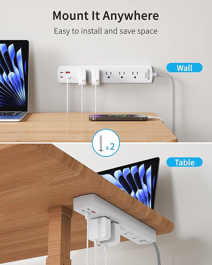 2 Prong Power Strip, 2 to 3 Prong Outlet Adapter with 5 AC & 4 USB Ports (2 USB C), 5FT Braided Cord, 1700J Two Prong Surge Protector, Wall Mountable, Ideal for Old House Non-Grounded Outlets