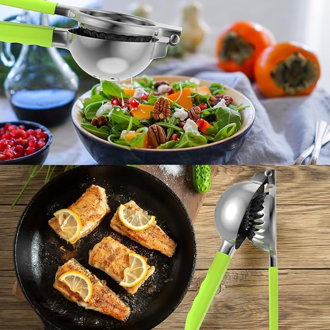 Lemon Squeezer Stainless Steel - Premium Quality, Heavy Duty Solid Metal Squeezer Bowl - Large Manual Citrus Press Juicer and Lime Squeezer (Green)