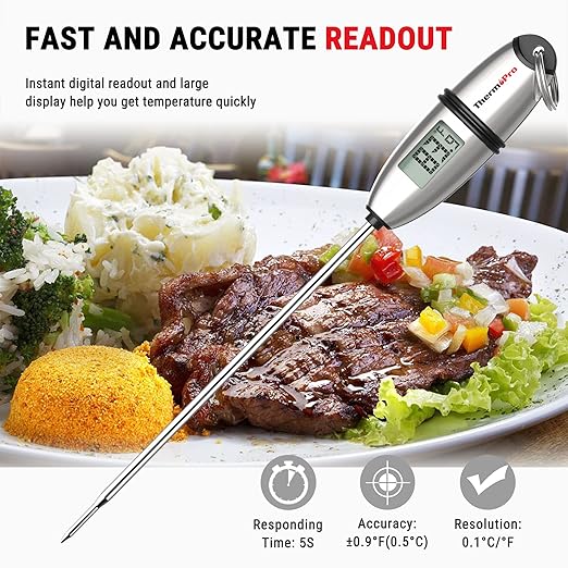 ThermoPro TP02S (2 Pack) Instant Read Meat Thermometer Digital Cooking Food Thermometer with Super Long Probe for Grill Kitchen Sourdough Liquids Oil Bread Baking Yogurt Candy Making Accessory