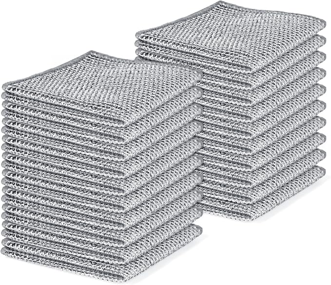 20pcs Set Non-Scratch Steel Wool Dishcloth - Multi-Use Kitchen Scrubbers, Durable Cleaning Pads for Wet & Dry Use White