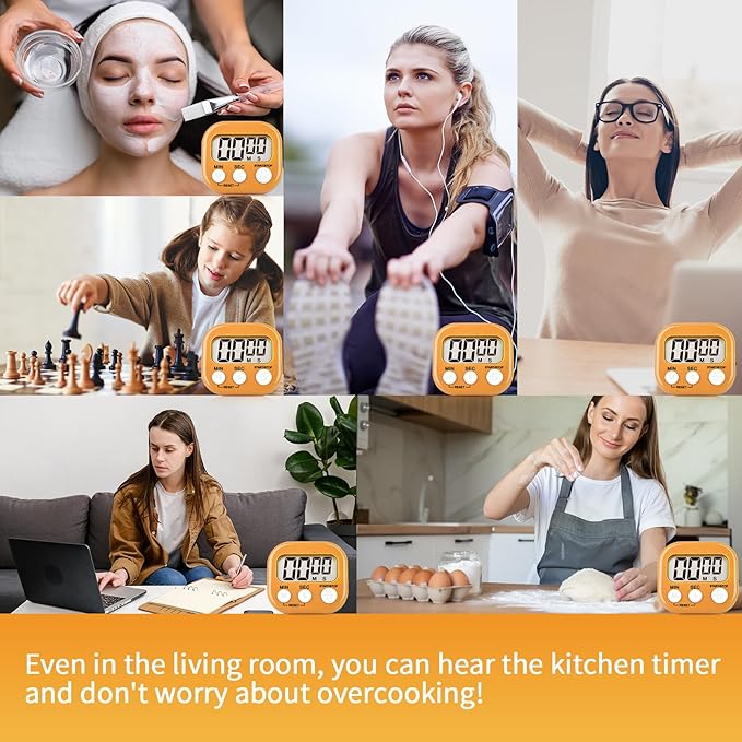 4 Pack Orange Digital Kitchen Timer Magnetic Digital Timer with Big Display Loud Ring Cooking Timers for Cooking, Game, Gym, Break Time, Classroom(4, Orange)