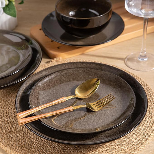 LERATIO Ceramic Dinnerware Sets for 4,Stoneware Coupe Plates and Bowls Sets,Highly Chip and Crack Resistant | Dishwasher & Microwave & Oven Safe Dishes set,Reactive Glaze Dinnerware- Service for 4