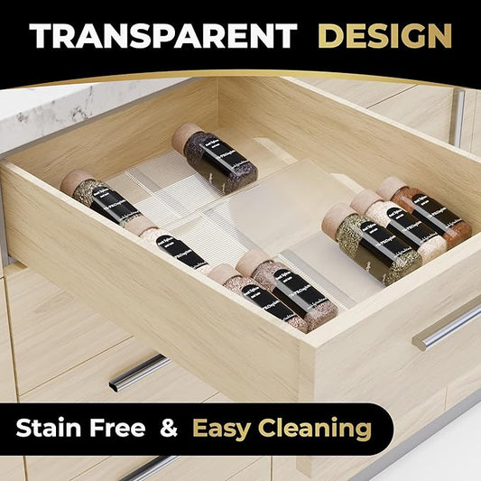 LEVANI Spice Drawer Organizer – 3 Large Tiers, Anti-Slip Grips, Narrow to Standard Drawer Size - Expandable from 8 – 15 inches Wide, Clear Durable Acrylic Spice Rack, No Sliding in Kitchen Drawers