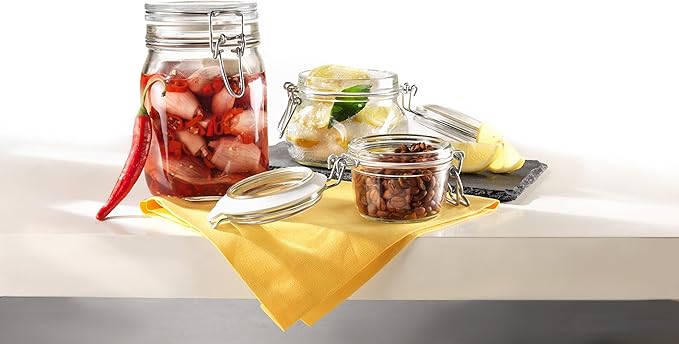 Bormioli Rocco Fido, 2 Pack, 33.75 Oz. Food Storage Glass Jars, Airtight Rubber Seal & Glass Lid, with Stainless Wire Clamp, Mason Jar, Made in Italy