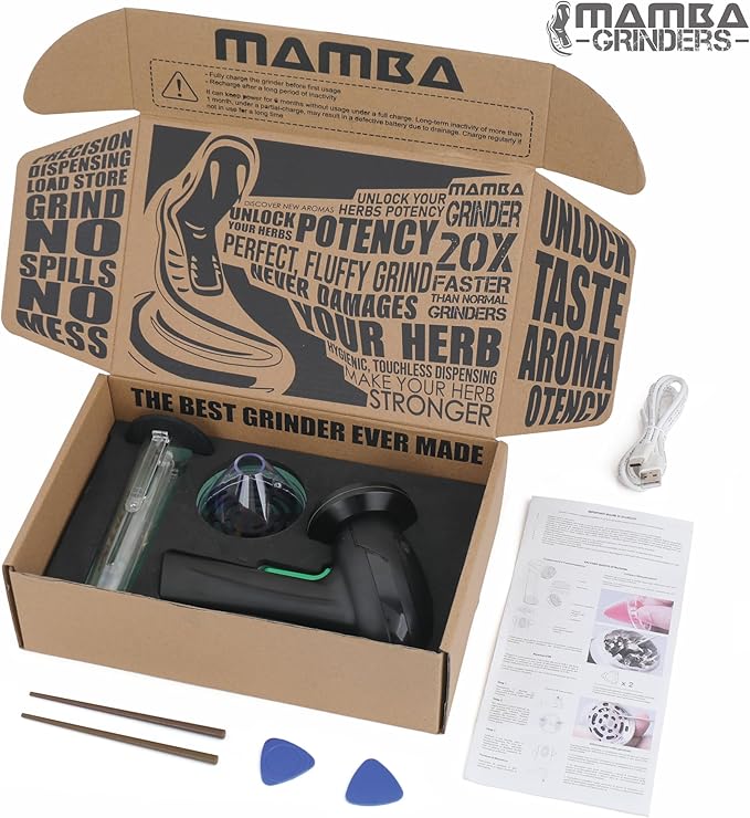 Mamba Monster 3.5g Black USB Electric Herb Grinder. Large Capacity Portable Metal Herbal Machine & Spice Mill for the Kitchen
