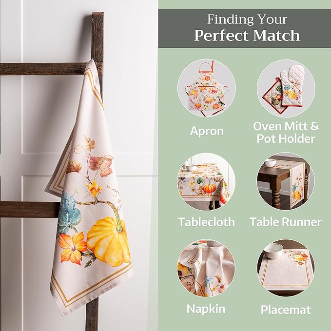 Maison d' Hermine Kitchen Towels Set of 3 100% Cotton 20" x 27.5" Reusable Cloth Tea Dish Towels Absorbent with Hanging Loop for Kitchen Dining Thanksgiving Christmas Decorations (Potiron)