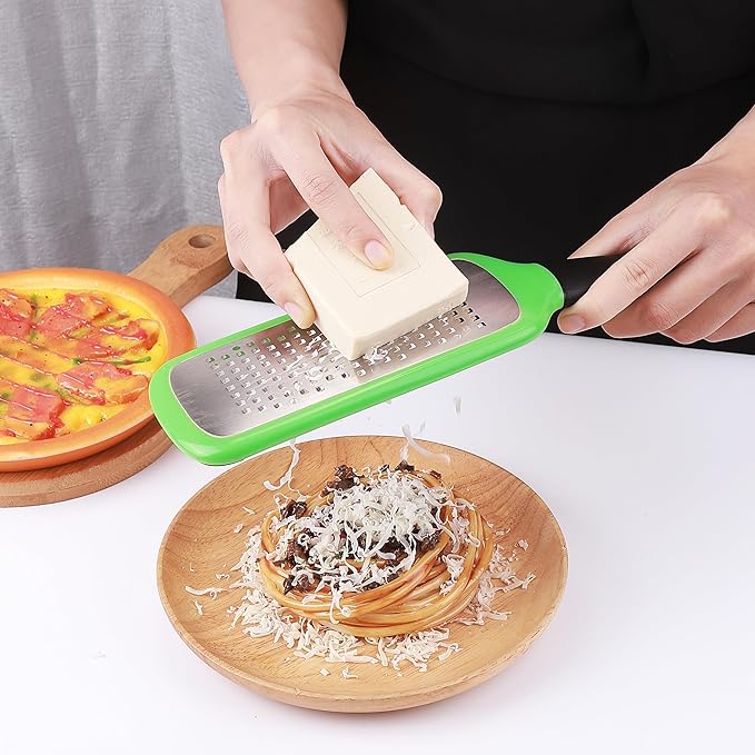 Handheld Cheese Grater, Stainless Steel Lemon Citrus Peeler, Flat Handheld Slicer for Cheese, Lemon, Chocolate and Spices/Crude Hole (Green)
