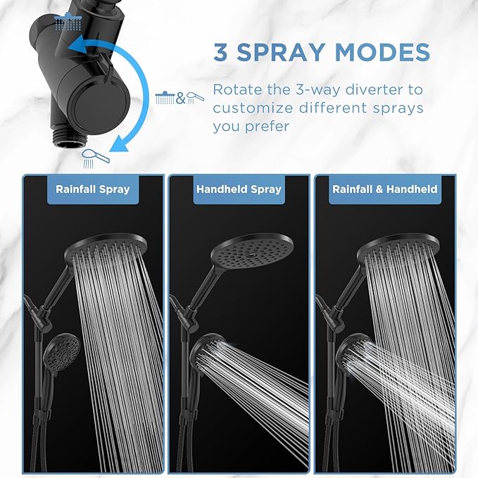 MakeFit Dual Handheld Shower Head Combo, 2-in-1 Rain Shower Heads System 8 Inch Rainfall Shower Head and 10 Modes High Pressure Hand Held Showerhead with Built-in Power Wash