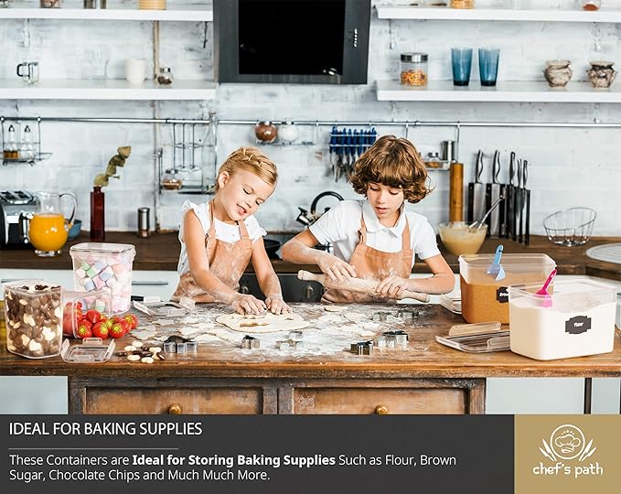 Chef's Path Airtight Food Storage Containers for Pantry & Kitchen Organization (12 PC Set) - BPA Free Bulk Canisters for Baking, Sugar, Flour & Supplies - Baking Storage Containers