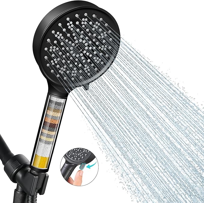Cobbe Filtered Shower Head with Handheld, High Pressure 6 Spray Mode Showerhead with Filters, Water Softener Filters Beads for Hard Water - Remove Chlorine - Black