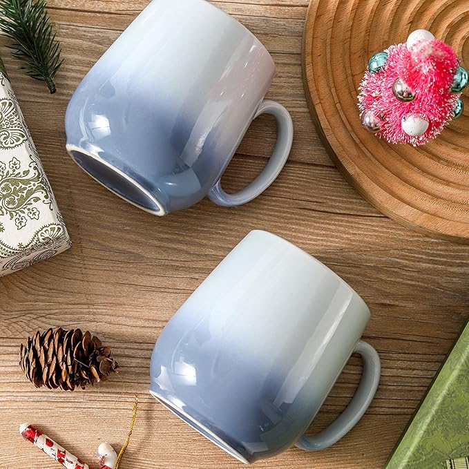 Hasense Coffee Mugs, 20oz Ceramic Coffee Cups for Tea Coffee Hot Cocoa Latte, Soup Mug with Handle for Dad and Mom as a Gifts, Dishwasher and Microwave Safe, 2PCS(Gradient Light Blue)