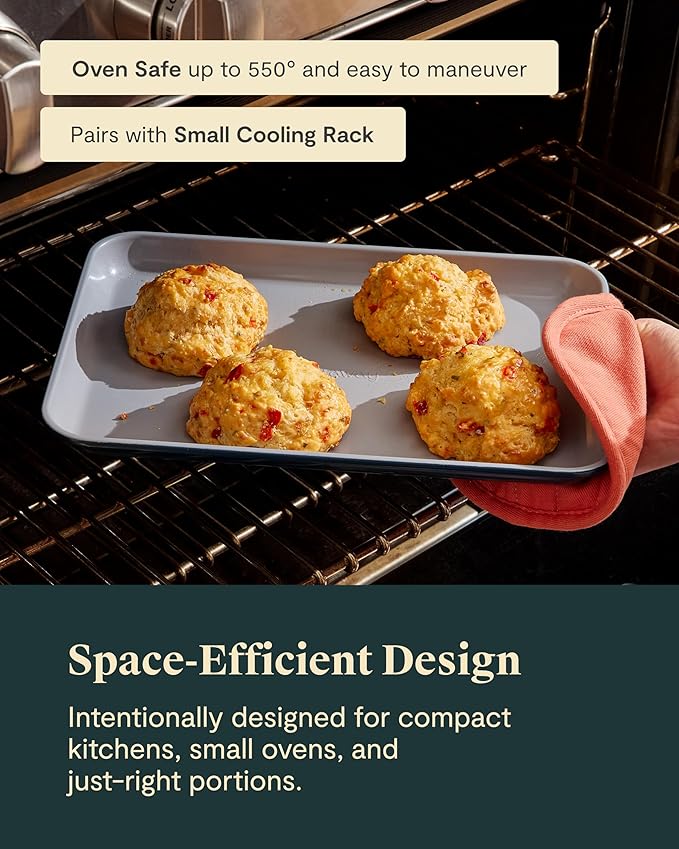 Caraway Nonstick Ceramic Small Baking Sheet (9x13”) – Non-Toxic, PTFE & PFOA Free – Oven Safe – Aluminized Steel Core – Mini Sheet Pan for Baking, Roasting & More - Marigold