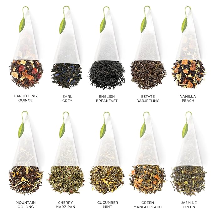 Tea Forte Tea Tasting Assortment Premium Tea Chest Gift Sampler, 40 Count, 2 of each Variety Blend Individually Wrapped Handcrafted Pyramid Infuser Bags