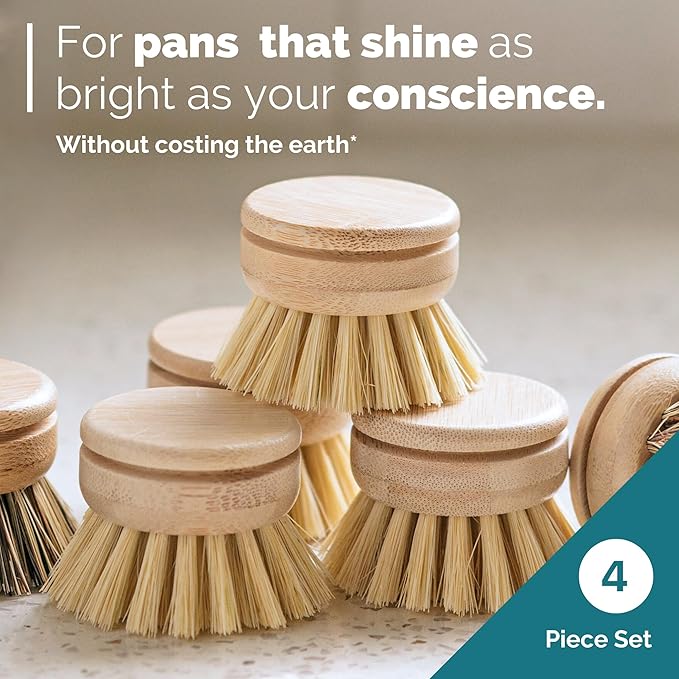 Jungle Culture Replacement Brush Heads for Eco Dish Brush • Wooden Washing Up Brush Heads Pack of 4 • Interchangeable Soft Bristle Refills • Natural Dish Scrubbers • Zero Waste Cleaning Products